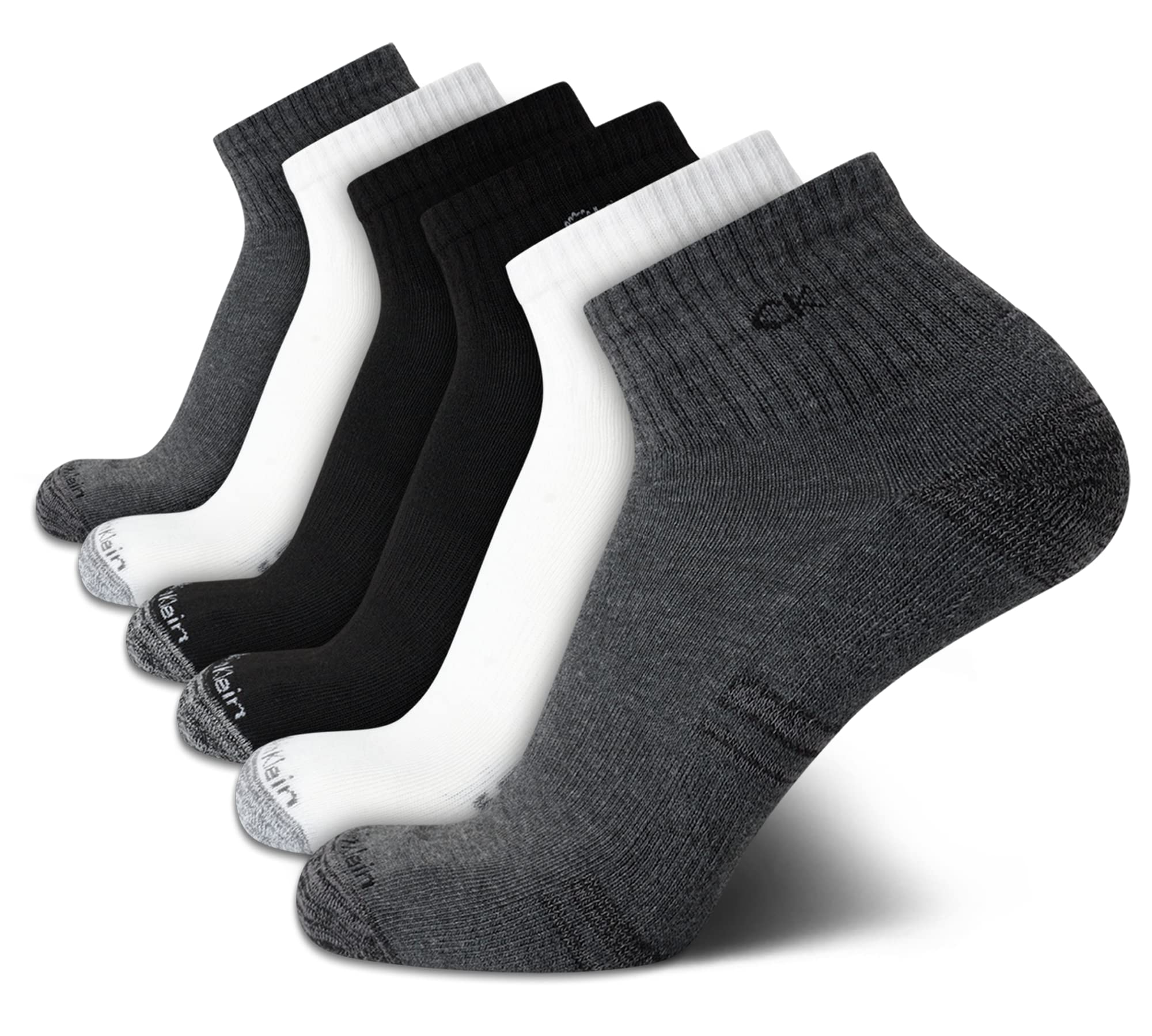 Calvin Klein Men's Quarter Socks - 6 Pack Soft Cushioned Athletic Ankle Socks for Men - Breathable Men's Sports Socks, Size 7-12, Black/White/Grey