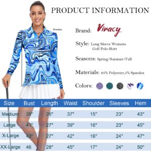 Long Sleeve Golf Shirts for Women UPF50+ Sun Protection Loose Fitting Workout Tops 1/4 Zip Up Fast Dry Lightweight Moisture Wicking Tennis Yoga Athletic Shirt Marble Printed Blue Wave, XX-Large