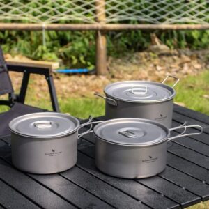 Boundless Voyage Titanium Pot Portable Camping Cookware Lightweight Cooking Pot Set for Outdoor Cooking Traveling Backpacking Hiking Trekking Picnic (3 Pcs Set)