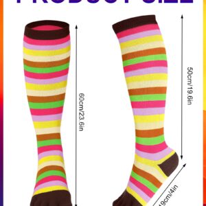 Jeere 6 Pairs Rainbow Toe Socks Women Cotton Knee High Toe Socks With Toes Separated Striped Thigh High Socks Leg Warmers LGBT Pride Long Socks (Black, Grey, Pink, Red, Coffee, Green)