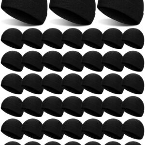 Tarpop 48 Pcs Winter Beanies Bulk Unisex Warm Skull Cap Elastic Knitted Beanie Hats for Men Women Gifts (Black)