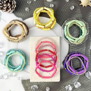 JEWPARK 36Pcs Bohemian Multi-Layer Beaded Stacking Statement Bracelets Versatile Strand Stretch Sparkly Crystal Beads & Heishi Wrap Slip-on Cuff Bangle Set for Women