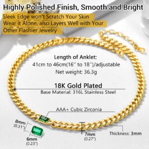 PROSTEEL Emerald Green Stone Jewelry Necklace For Women Cuban Link Chain Choker