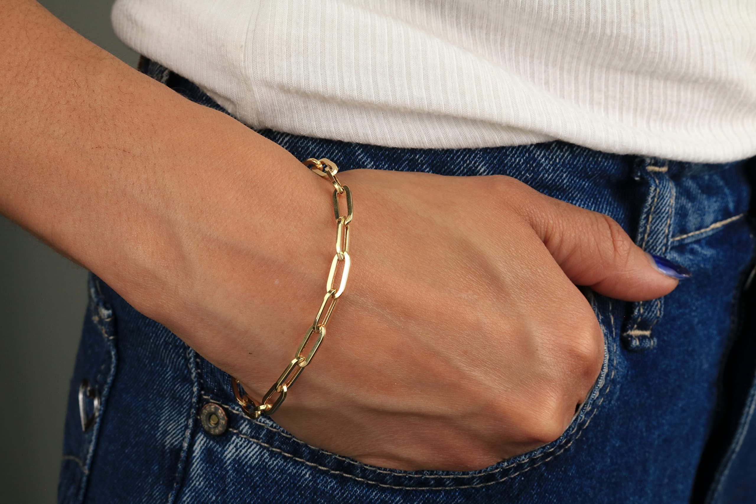 Nuragold 14k Yellow Gold 6mm Paperclip Elongated Rolo Cable Link Chain Bracelet, Womens Jewelry Lobster Clasp 7" 7.5" 8"