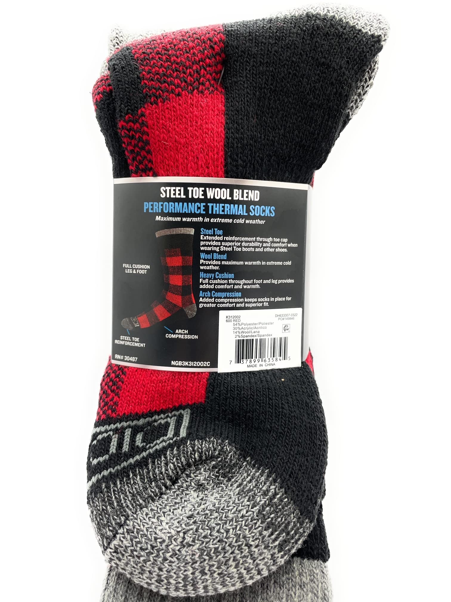 Dickies Genuine Men’s 3-Pairs Steel Toe Crew Performance Thermals Socks, Wool Blend , Multicolor (Red, Black & Gray) Pack of 1