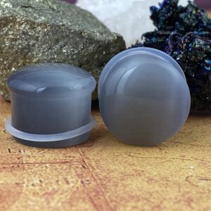 Mystic Metals Body Jewelry Pair of Grey Cat Eye Single Flare Plugs (STN-744) (5/8" (16mm))