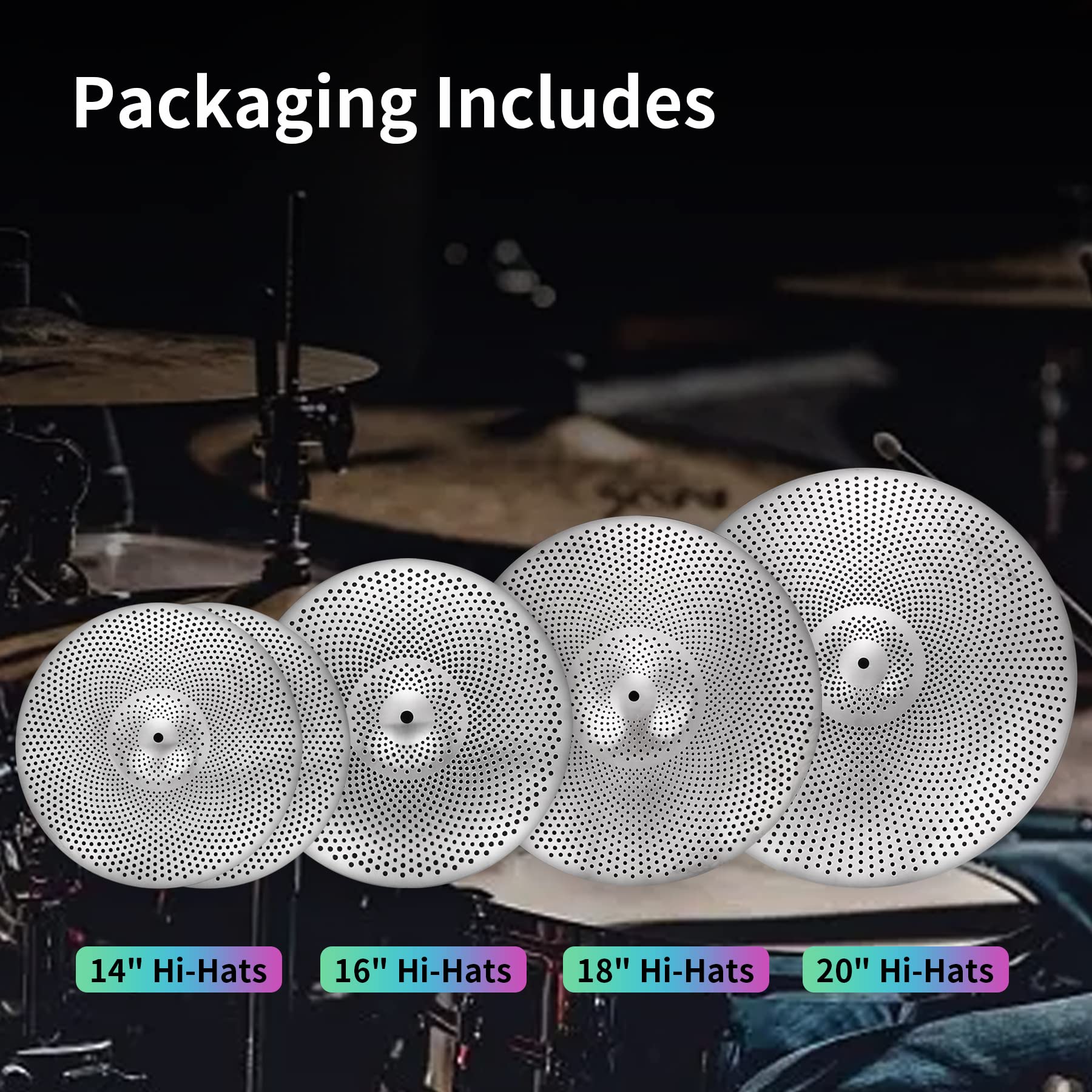 Low Volume Cymbal Pack Silver Mute Cymbal 14"/16"/18"/20" 5 Pieces Drum Cymbal Set