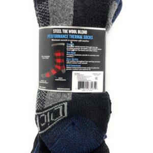 Dickies Genuine Men’s 3-Pairs Steel Toe Crew Performance Thermals Socks, Wool Blend , Multicolor (Gray, Navy & Black) Pack of 1