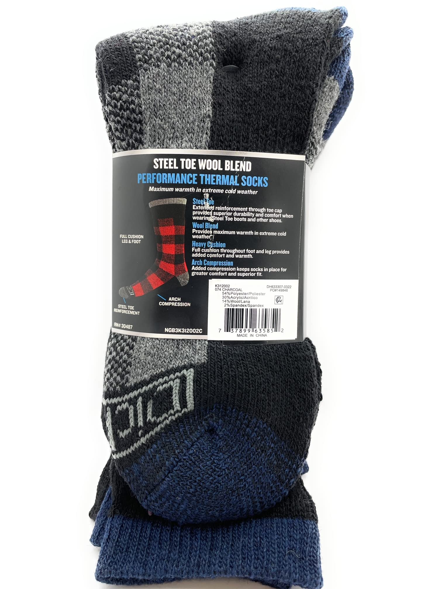 Dickies Genuine Men’s 3-Pairs Steel Toe Crew Performance Thermals Socks, Wool Blend , Multicolor (Gray, Navy & Black) Pack of 1