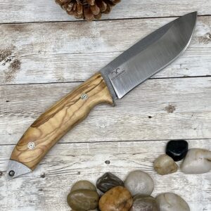 Golden Horn Expert in Handcraft Hunting Knife Camping Knife with Personalized Wood Handle and Leather Sheath for Gift Olive Handle Bohler N690 Bushcraft Knife