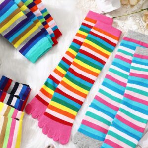 Jeere 6 Pairs Rainbow Toe Socks Women Cotton Knee High Toe Socks With Toes Separated Striped Thigh High Socks Leg Warmers LGBT Pride Long Socks (Black, Grey, Pink, Red, Coffee, Green)