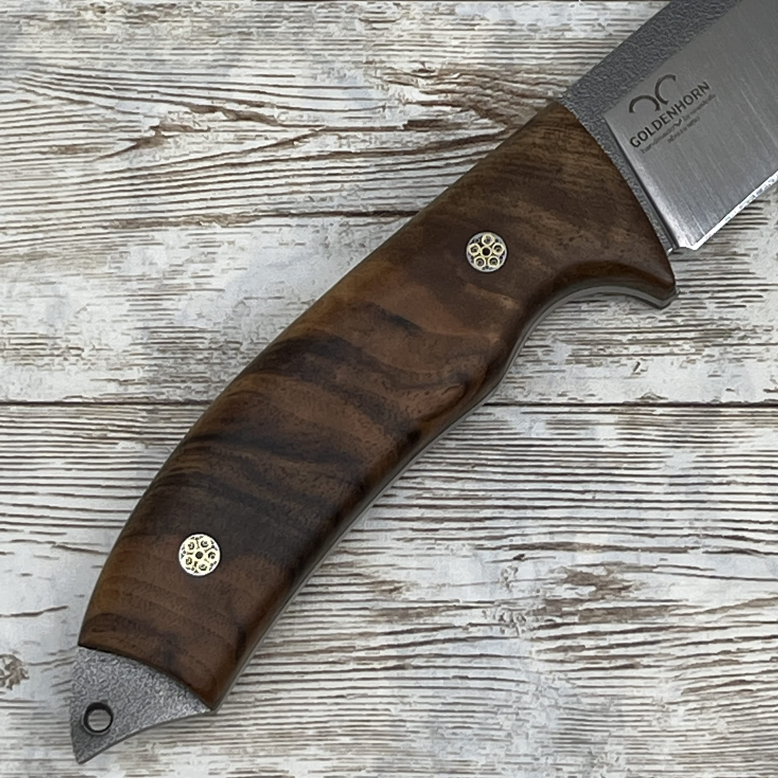 Golden Horn Expert in Handcraft Hunting Knife Camping Knife with Personalized Wood Handle and Leather Sheath for Gift Walnut Handle Bohler N690 Bushcraft Knife