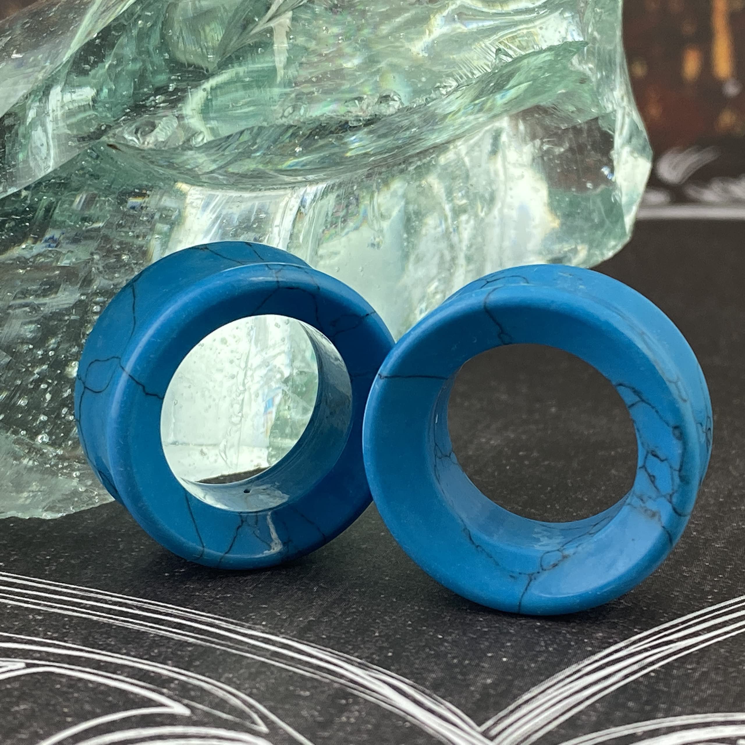 Mystic Metals Body Jewelry Pair of Blue Synthetic Turquoise Stone Tunnels (STN-739) (0g (8mm))