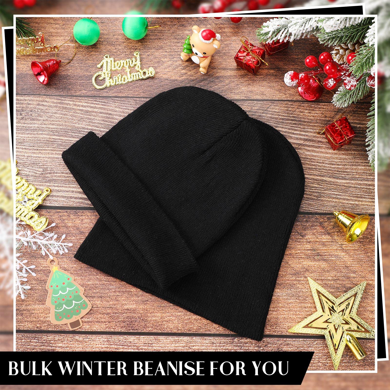 Tarpop 48 Pcs Winter Beanies Bulk Unisex Warm Skull Cap Elastic Knitted Beanie Hats for Men Women Gifts (Black)