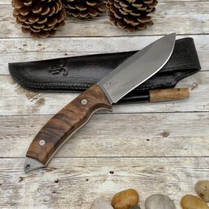 golden horn expert in handcraft hunting knife camping knife with personalized wood handle and leather sheath for gift walnut handle bohler n690 bushcraft knife