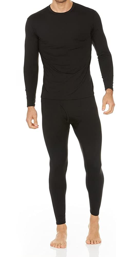 Thermajohn 2 Pack Thermal Underwear for Men Size 3XL V-Neck & Crew Neck Sets Black