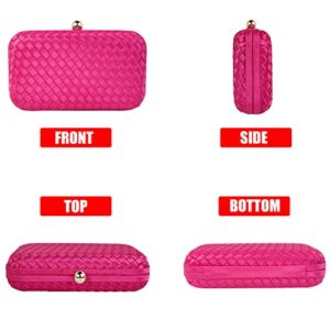 HUANG ZHUANG Handmade Woven Fabric Clutch Purse for Women Artificial Silk Crossbody handbag Banquet Dress Evening Bags(Rose Red)