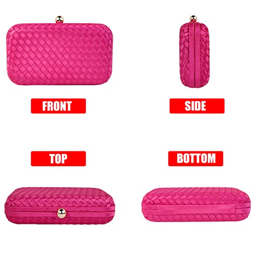 HUANG ZHUANG Handmade Woven Fabric Clutch Purse for Women Artificial Silk Crossbody handbag Banquet Dress Evening Bags(Rose Red)