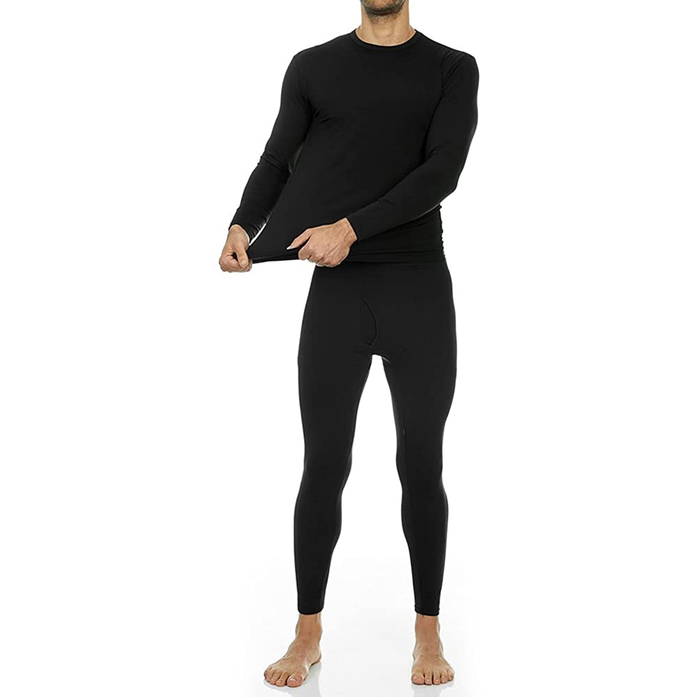 Thermajohn 2 Pack Thermal Underwear for Men Size 3XL V-Neck & Crew Neck Sets Black