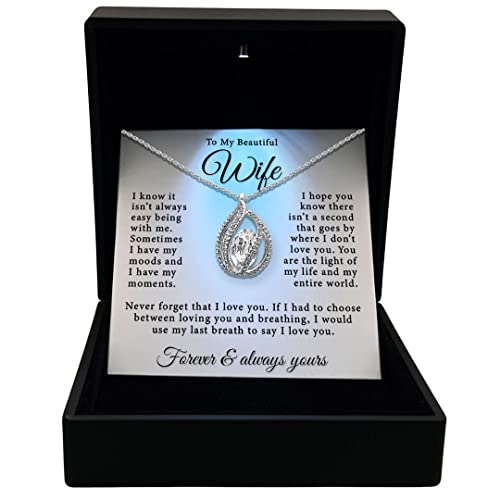 TRYNDI Gift for Wife from Husband to My Wife Necklace Romantic Gifts for Wife Birthday Christmas Valentine's Mother's Day Message Card I Love You Necklace Presents for Her