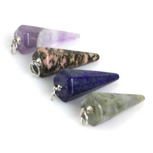 Stone Pendulum Pendant 6 Faceted Hexagon Cone Healing Crystal Reiki Dowsing Pendulum Stone Divination Jewelry K70W4 (Blue Tiger Eye)