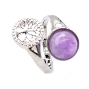 healing crystal tree of life rose pink resizable stone finger ring for women party wedding jewelry 6o4c5 (amethyst-resizable)