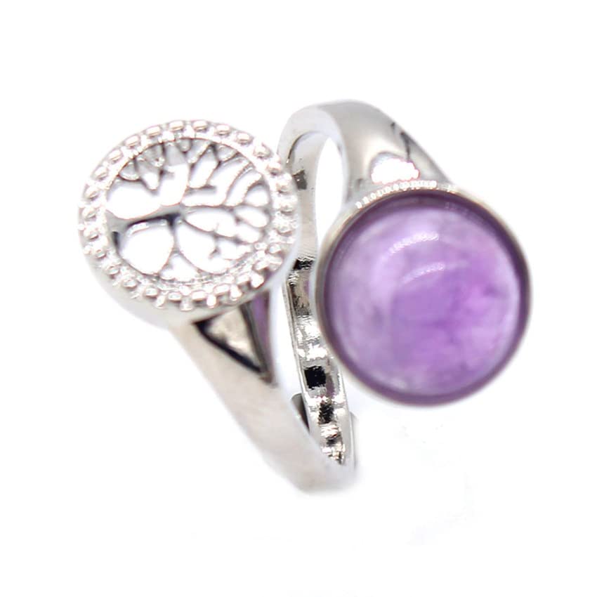 Healing Crystal Tree of Life Rose Pink Resizable Stone Finger Ring For Women Party Wedding Jewelry 6O4C5 (Amethyst-Resizable)