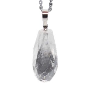 Healing Crystal Stone Pendant Amethysts Rose Pink Clear Crystal Faceted Reiki Stone Pendant Necklace PE065 (Clear Crystal)