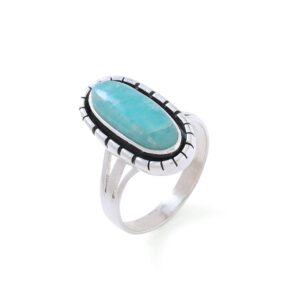 Silver Eternity 925 Sterling Silver Amazonite Ring for Women Statement Ring Silver Natural Blue Amazonite Ring Jewelry Gift for Women (Blue, Ring Size - 6)