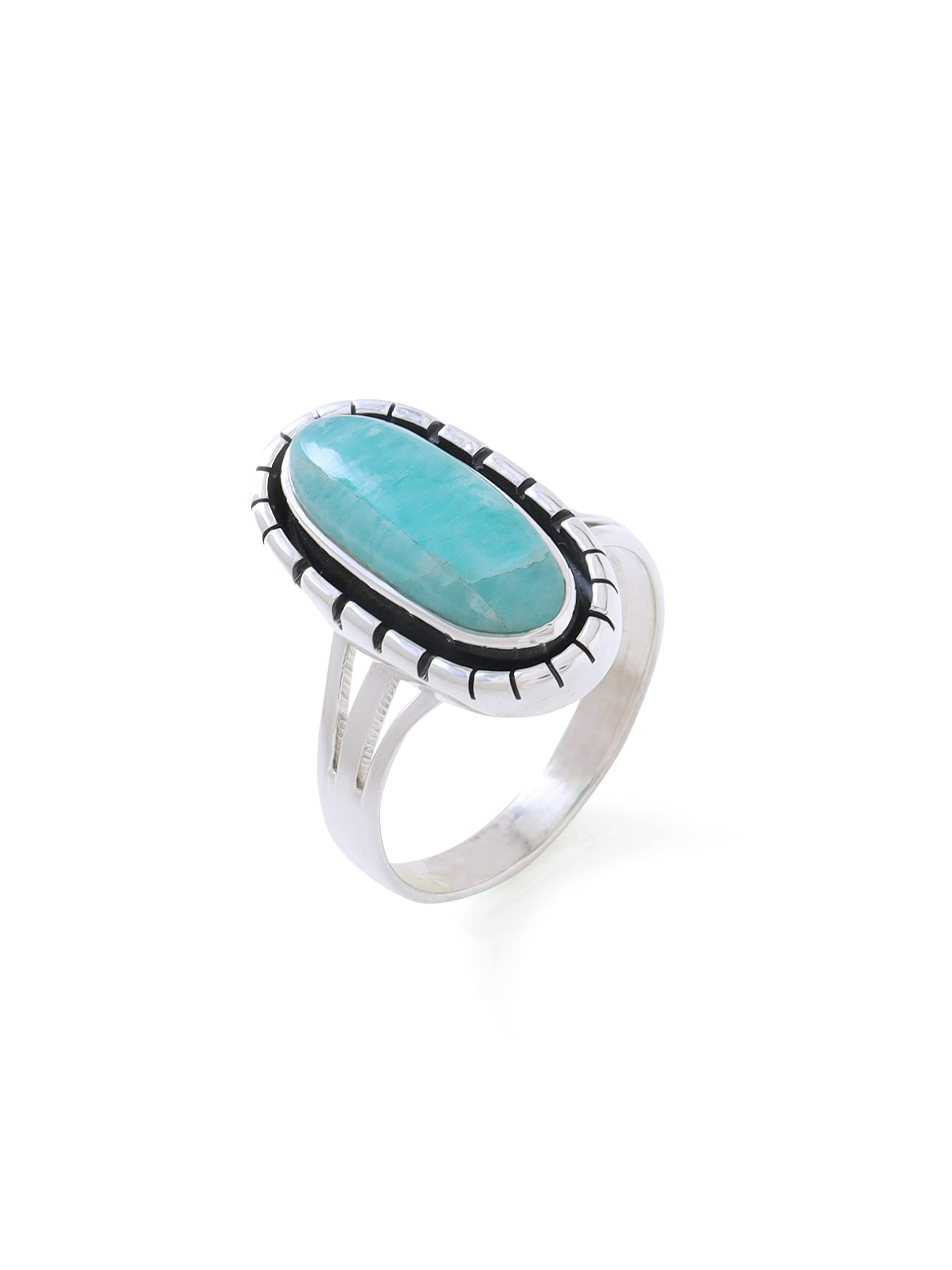 Silver Eternity 925 Sterling Silver Amazonite Ring for Women Statement Ring Silver Natural Blue Amazonite Ring Jewelry Gift for Women (Blue, Ring Size - 6)