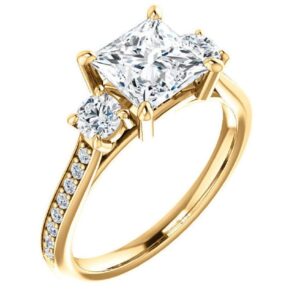 Solitaire Moissanite Engagement Ring Set 2 CT Princess Cut Bridal Wedding Ring Set for Women Propose Gifts Her VVS Colorless (925 Silver (Yellow Gold Plated))