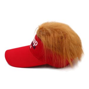 Trump Hat with Hair 2024 MAGA Hat Donald Trump Make America Great Again Wig Hat Embroidered USA Adjustable Red Baseball Cap for Woman Men