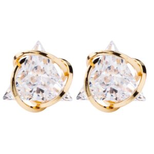 enmoki triangle cubic zirconia geometric gold stud earrings for womens (yellow gold)