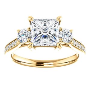 Solitaire Moissanite Engagement Ring Set 2 CT Princess Cut Bridal Wedding Ring Set for Women Propose Gifts Her VVS Colorless (925 Silver (Yellow Gold Plated))