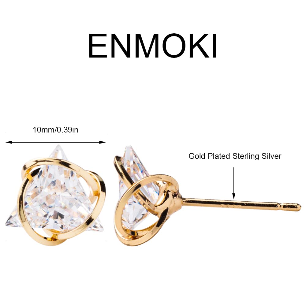 ENMOKI Triangle Cubic Zirconia Geometric Gold Stud Earrings for Womens (Yellow Gold)