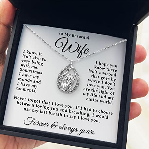 TRYNDI Gift for Wife from Husband to My Wife Necklace Romantic Gifts for Wife Birthday Christmas Valentine's Mother's Day Message Card I Love You Necklace Presents for Her