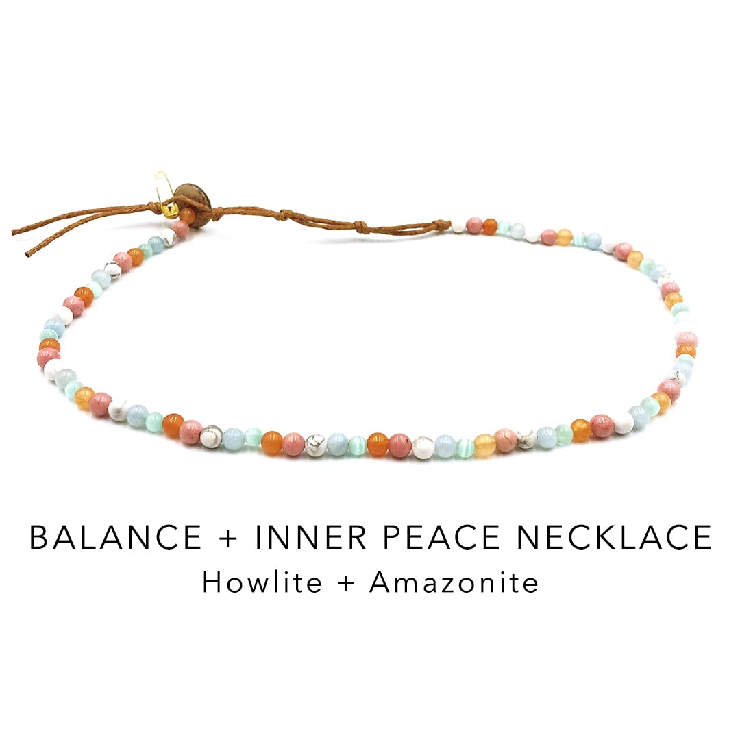 Lotus and Luna 4MM Energy Chakra Healing Necklace with Real Howlite and Amazonite Stones (Balance + Inner Peace)