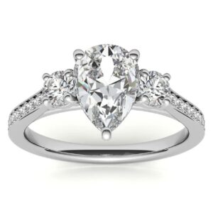 Solitaire Moissanite Engagement Ring Set 3 CT Pear Cut Moissanite Bridal Wedding Ring Set for Women Her VVS Colorless (925 Silver (White Gold Plated))