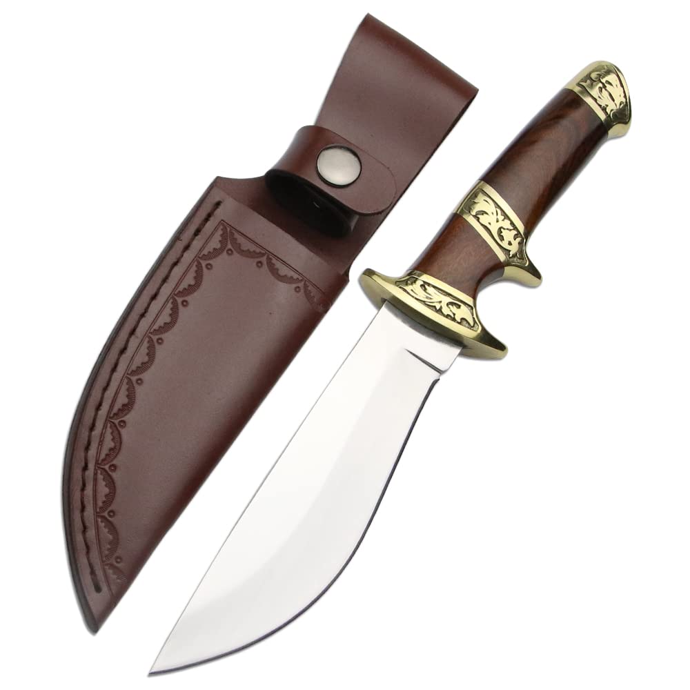 LENGREN Handmade Nepal 9CR18MOV Steel Knife, 60HRC Copper Handle Handmade Hunting Knife And Cowhide Sheath