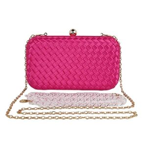 huang zhuang handmade woven fabric clutch purse for women artificial silk crossbody handbag banquet dress evening bags(rose red)