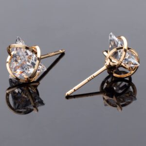 ENMOKI Triangle Cubic Zirconia Geometric Gold Stud Earrings for Womens (Yellow Gold)