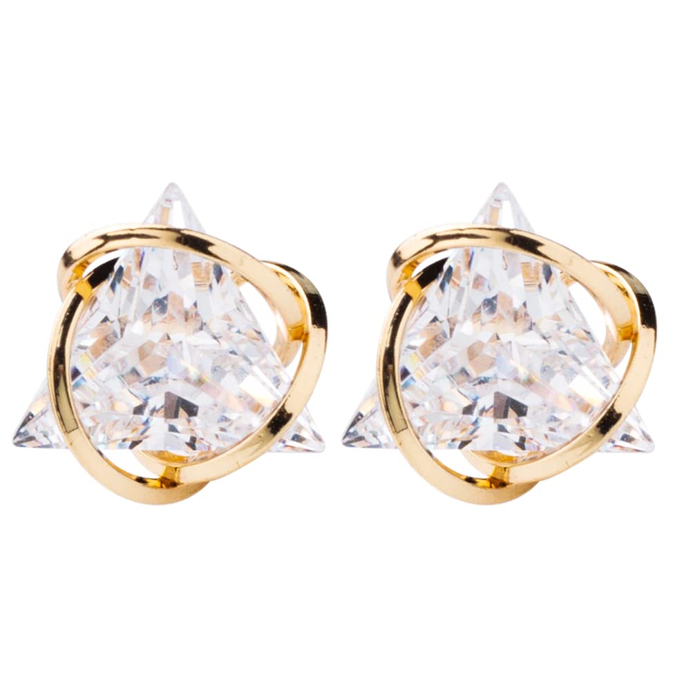 ENMOKI Triangle Cubic Zirconia Geometric Gold Stud Earrings for Womens (Yellow Gold)