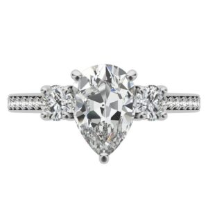 Solitaire Moissanite Engagement Ring Set 3 CT Pear Cut Moissanite Bridal Wedding Ring Set for Women Her VVS Colorless (925 Silver (White Gold Plated))