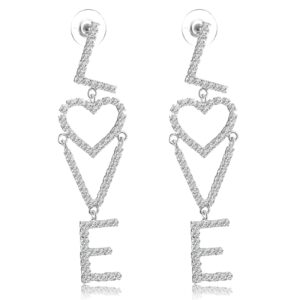 statement trendy earrngs with strass,kitsch style dangle earrings with love and heart icons pendant(long) (love)