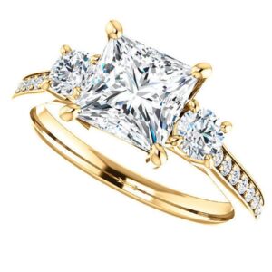 Solitaire Moissanite Engagement Ring Set 2 CT Princess Cut Bridal Wedding Ring Set for Women Propose Gifts Her VVS Colorless (925 Silver (Yellow Gold Plated))