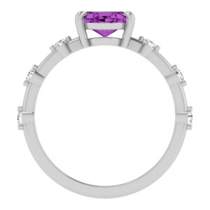 Dazzlingrock Collection 10x8mm Oval Amethyst and Round White Diamond Engagement Ring for Women in 925 Sterling Silver, Size 7