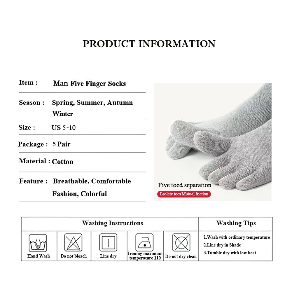 Kayzyue Men Toe socks Running Five Finger Socks Low Cut Athletic Running Socks Running Cotton Socks - 5 Pairs Size 7-11