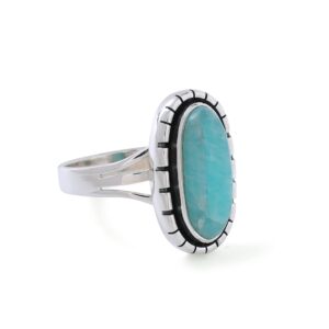 Silver Eternity 925 Sterling Silver Amazonite Ring for Women Statement Ring Silver Natural Blue Amazonite Ring Jewelry Gift for Women (Blue, Ring Size - 6)