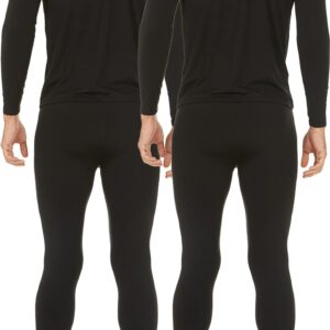 Thermajohn 2 Pack Thermal Underwear for Men Size 3XL V-Neck & Crew Neck Sets Black