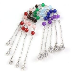 10 Pcs Silver Plated 7 Chakra Round Stone Beads ReiKi Chakra Pendulum Chain Necklace For Divination Dowsing YV0YD